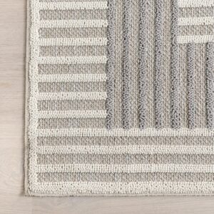 nuLOOM Nicka Striped 9x12 Machine Washable Area Rug for Living Room Bedroom Dining Room Kitchen, Light Grey/Cream