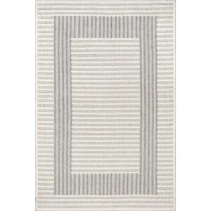 nuLOOM Nicka Striped 9x12 Machine Washable Area Rug for Living Room Bedroom Dining Room Kitchen, Light Grey/Cream