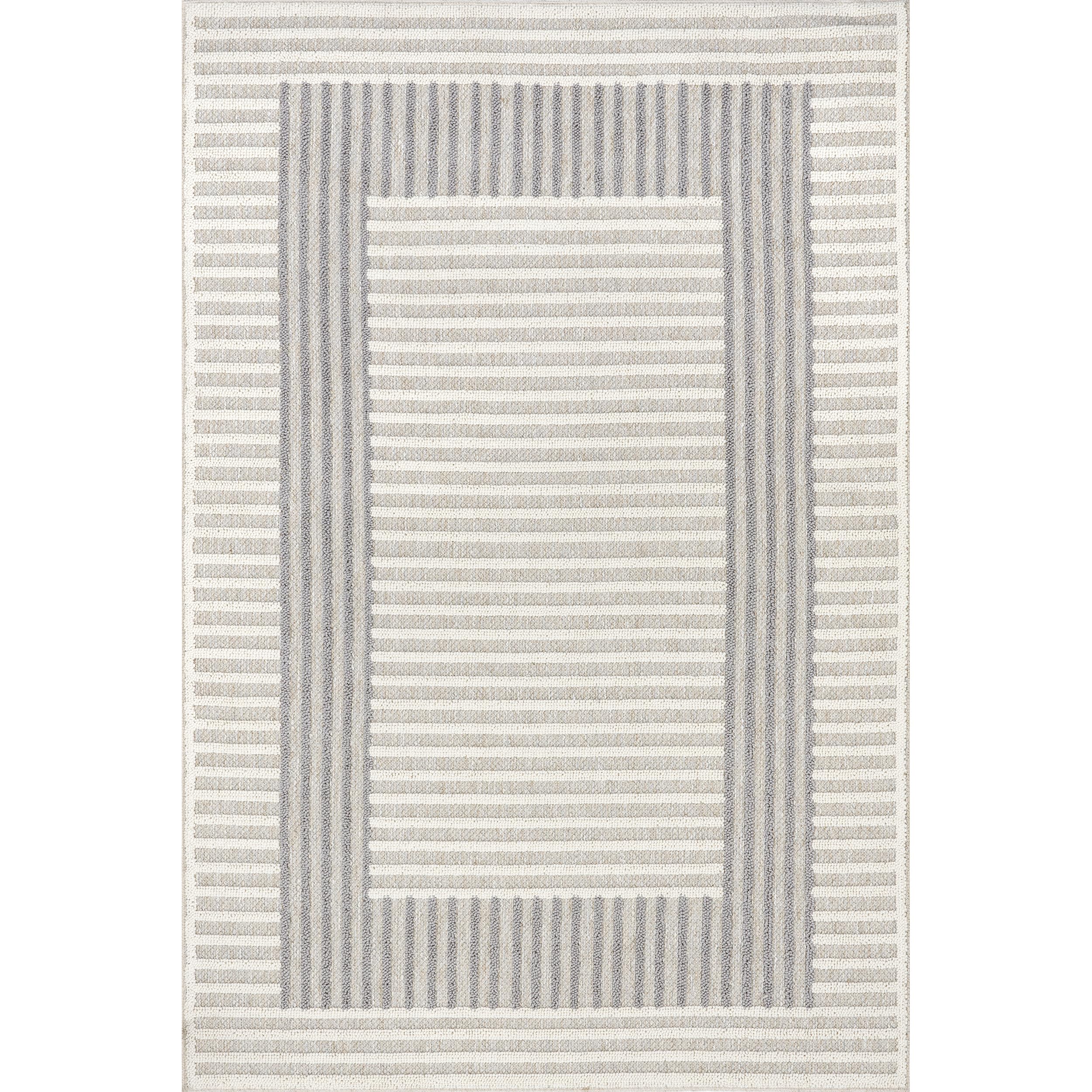 nuLOOM Nicka Striped 9x12 Machine Washable Area Rug for Living Room Bedroom Dining Room Kitchen, Light Grey/Cream