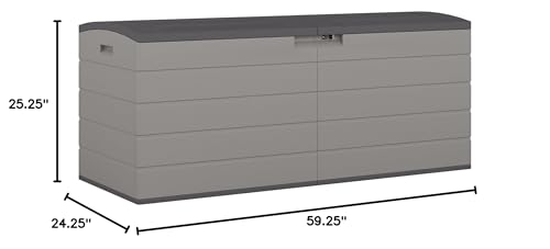 Suncast 120-Gal. All-Weather Patio Deck Box with Pad-Lockable Split Top Lid, Extra-Large Outdoor Storage Unit for Patio Furniture and Grill Tools