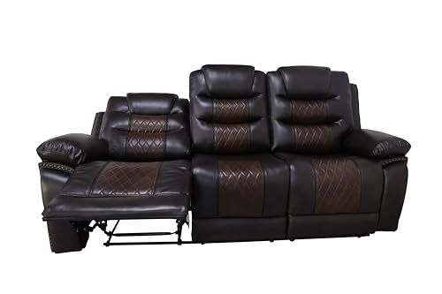 New Classic Furniture Nikko Faux Leather Manual Sofa with Dual Recliner, Brown