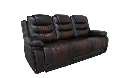 New Classic Furniture Nikko Faux Leather Manual Sofa with Dual Recliner, Brown