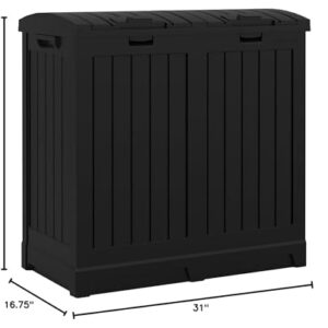 Suncast Dual Trash Hideaway Cabinet for Garbage and Recycle Bags, Discrete Outdoor Trash Cabinet with Concealed Trash Bag Holders, Holds Two 33-Gal. Bags