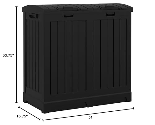 Suncast Dual Trash Hideaway Cabinet for Garbage and Recycle Bags, Discrete Outdoor Trash Cabinet with Concealed Trash Bag Holders, Holds Two 33-Gal. Bags