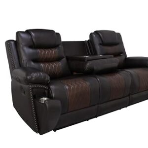 New Classic Furniture Nikko Faux Leather Manual Sofa with Dual Recliner, Brown