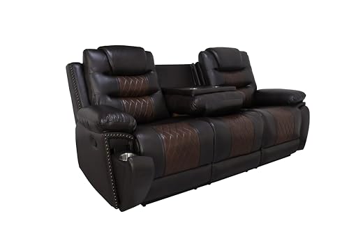 New Classic Furniture Nikko Faux Leather Manual Sofa with Dual Recliner, Brown