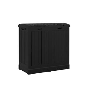 suncast dual trash hideaway cabinet for garbage and recycle bags, discrete outdoor trash cabinet with concealed trash bag holders, holds two 33-gal. bags