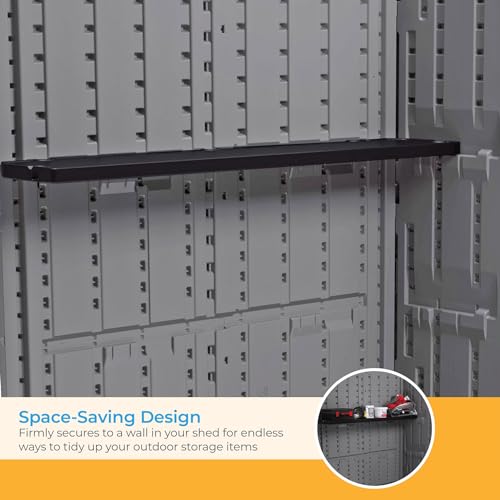 Suncast Horizontal and XL Vertical Shed Shelf Kit, Space-Saving Shelf for Outdoor Storage Sheds, 67" W x 10.25" D x 1.25" H, Black, BMSASHELFH2