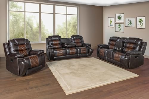 New Classic Furniture Nikko Faux Leather Manual Sofa with Dual Recliner, Brown