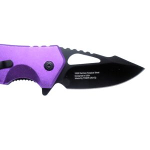 Purple Sping Assisted Folding Pocket Knife 3" EDC German Surgical Stainless Steel Blade and Bottle Opener Purple Men Woman