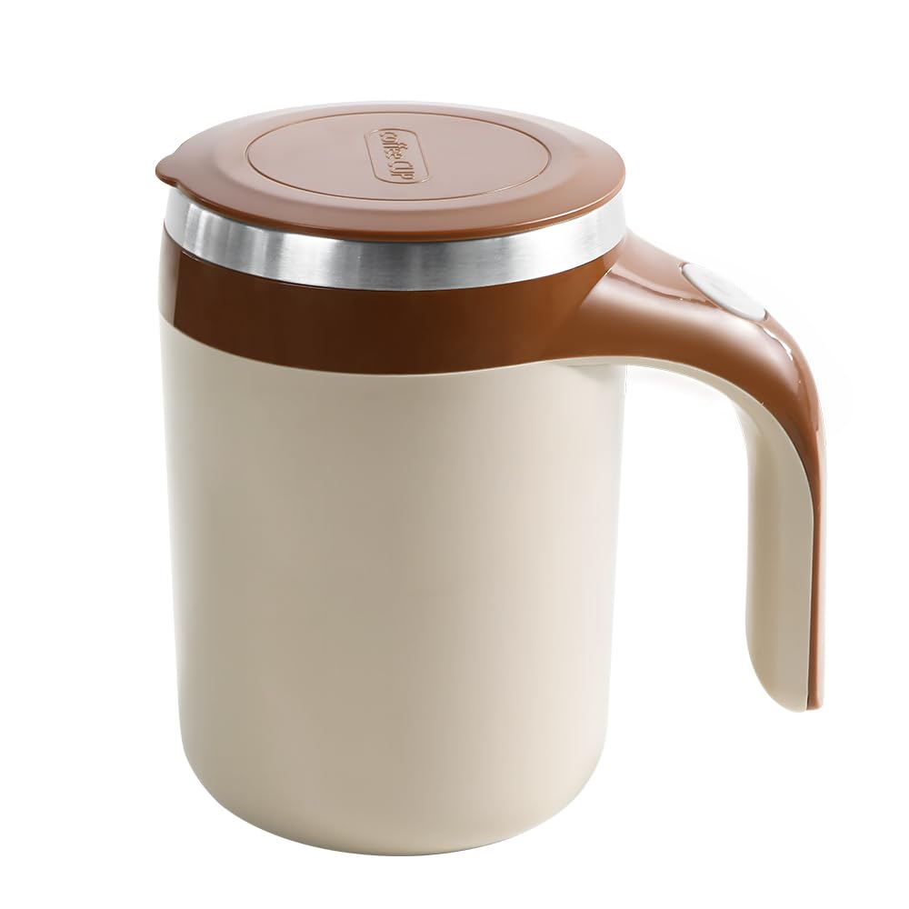 NEUEFAMI Automatic Mixing Coffee Mug Rotating Cute Mixing Cup for Office/Kitchen/Travel/Tea/Hot Chocolate/Milk 13 oz/380 ml, Brown