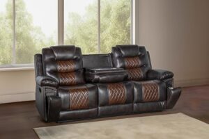 new classic furniture nikko faux leather manual sofa with dual recliner, brown