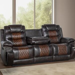 New Classic Furniture Nikko Faux Leather Manual Sofa with Dual Recliner, Brown