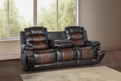 New Classic Furniture Nikko Faux Leather Manual Sofa with Dual Recliner, Brown