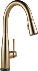 delta faucet essa touch kitchen faucet, gold kitchen faucets with pull down sprayer, kitchen sink faucet, touch faucet for kitchen sink, delta touch2o technology, champagne bronze 9113t-cz-dst