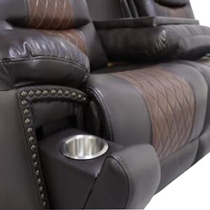 New Classic Furniture Nikko Faux Leather Manual Sofa with Dual Recliner, Brown