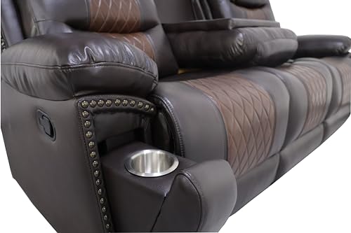 New Classic Furniture Nikko Faux Leather Manual Sofa with Dual Recliner, Brown