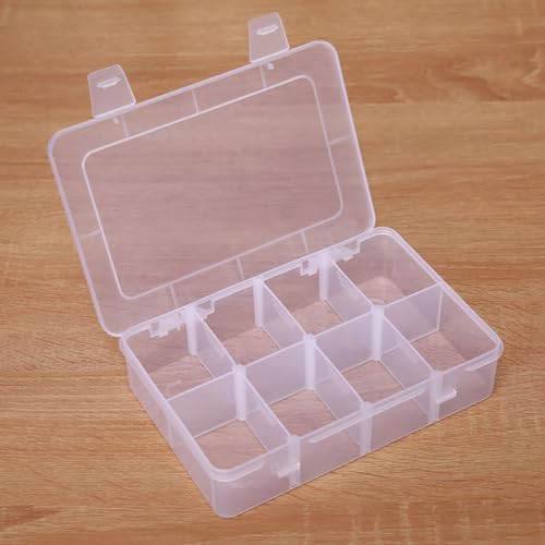 ccHuDE 8 Grids Bead Organizer Boxes Small Plastic Storage Containers Clear Craft Storage Box with Removable Dividers for Candies Snacks Electronics