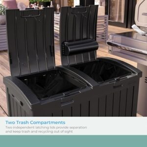 Suncast Dual Trash Hideaway Cabinet for Garbage and Recycle Bags, Discrete Outdoor Trash Cabinet with Concealed Trash Bag Holders, Holds Two 33-Gal. Bags