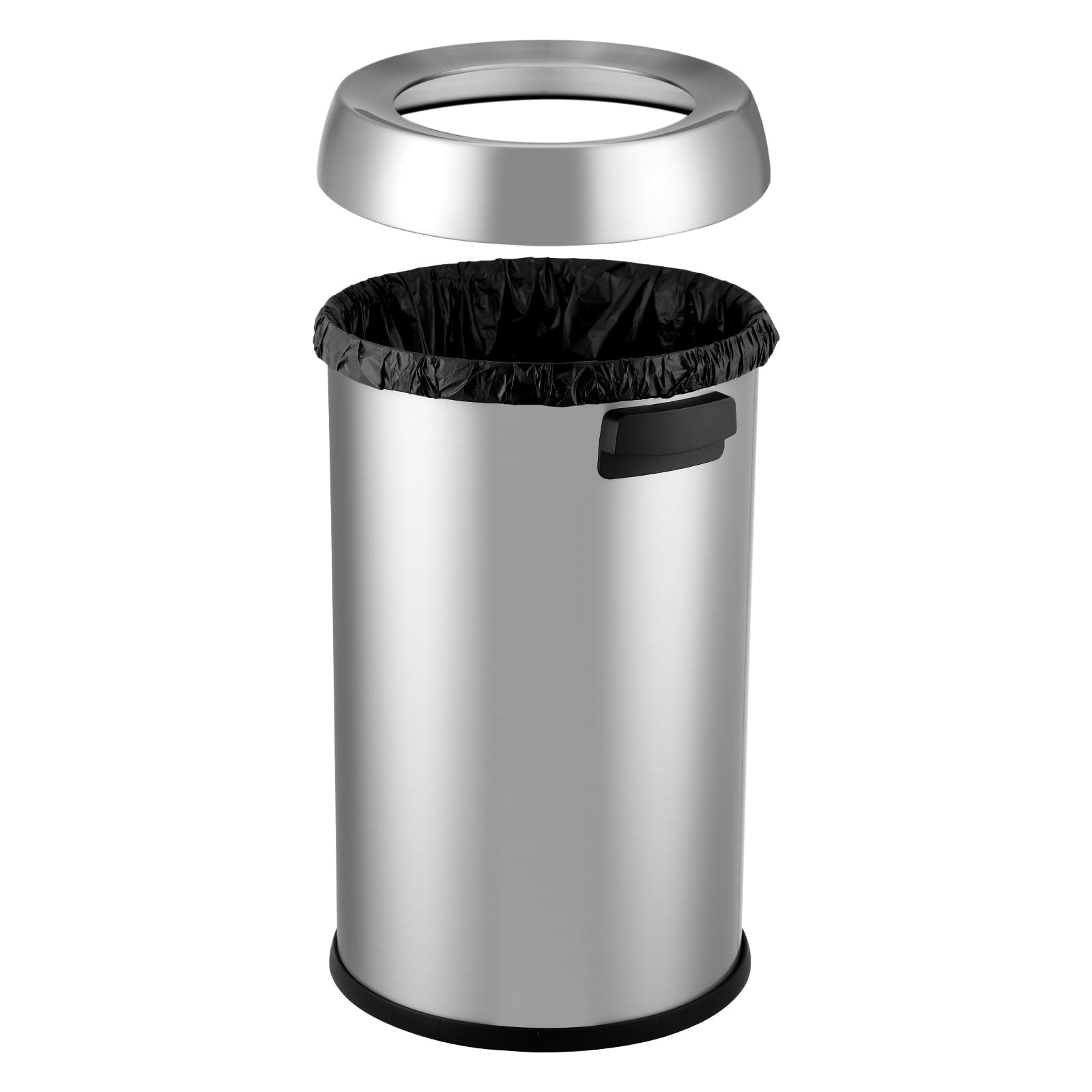 PioneerWorks 65 L / 17 Gal Open Top Trash Can Commercial Grade Heavy Duty Brushed Stainless Steel for Outdoor | Kitchen Waste Bins Home House Family