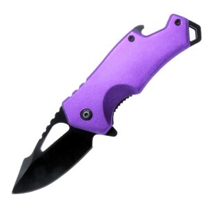 Purple Sping Assisted Folding Pocket Knife 3" EDC German Surgical Stainless Steel Blade and Bottle Opener Purple Men Woman