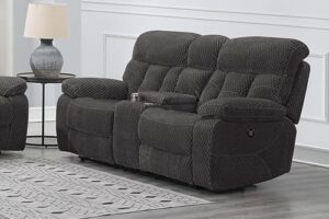 new classic furniture bravo polyester console loveseat with power footrest, charcoal