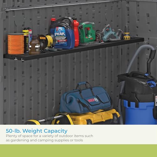 Suncast Horizontal and XL Vertical Shed Shelf Kit, Space-Saving Shelf for Outdoor Storage Sheds, 67" W x 10.25" D x 1.25" H, Black, BMSASHELFH2