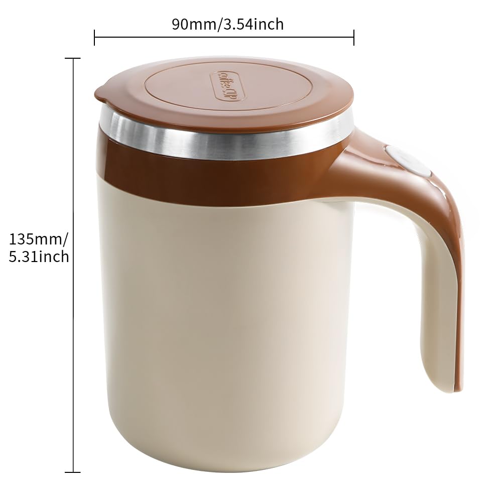 NEUEFAMI Automatic Mixing Coffee Mug Rotating Cute Mixing Cup for Office/Kitchen/Travel/Tea/Hot Chocolate/Milk 13 oz/380 ml, Brown