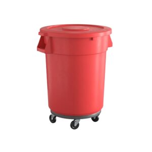 ktlt 32 gallon red round commercial trash can with lid and dolly, ingredient bin, wastebasket for restaurant/kitchen/school/garage