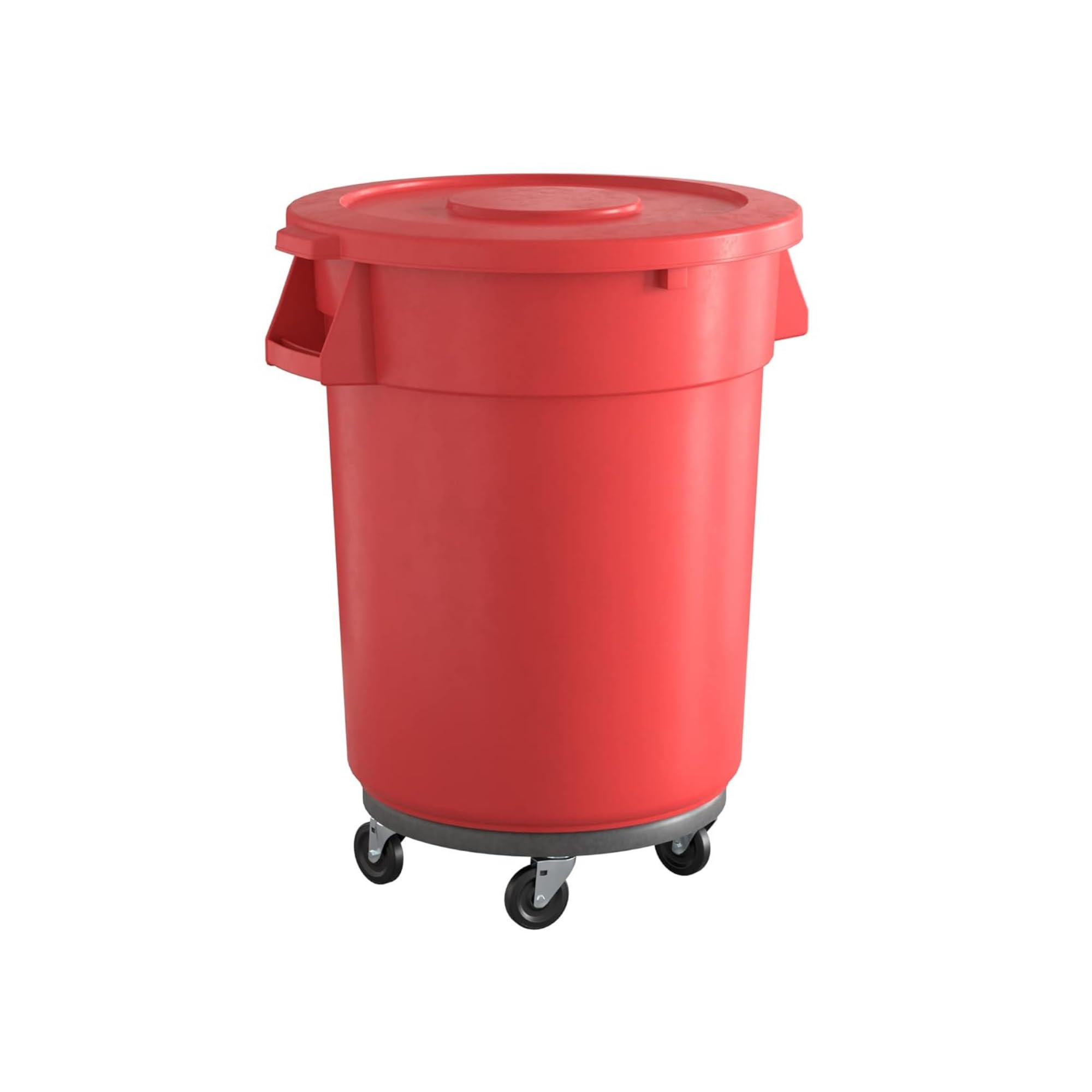 KTLT 32 Gallon Red Round Commercial Trash Can with Lid and Dolly, Ingredient Bin, Wastebasket for Restaurant/Kitchen/School/Garage