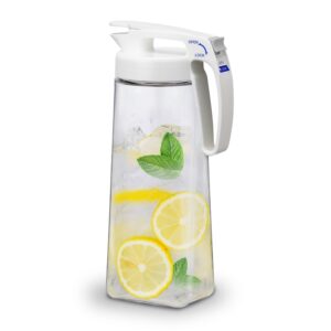 lustroware quickserve airtight pitcher - 2.1l (70oz), heat resistant, bpa-free san plastic, one touch open & close, space-saving, made in japan - white