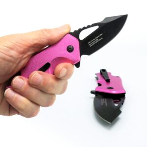 Pocket Folding Knife, 3" Spriing assisted Blade Utility Knife with Deep Carry Pocket Clip for EDC Pink