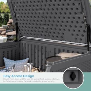 Suncast Backyard Oasis Vertical Outdoor Deck Boxes for Patio Bars, 195-Gal. Outdoor Storage Box for Patio Furniture and Grill Tools, Cool Gray