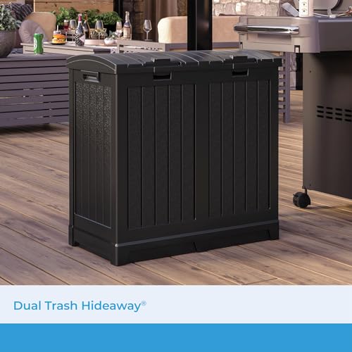 Suncast Dual Trash Hideaway Cabinet for Garbage and Recycle Bags, Discrete Outdoor Trash Cabinet with Concealed Trash Bag Holders, Holds Two 33-Gal. Bags