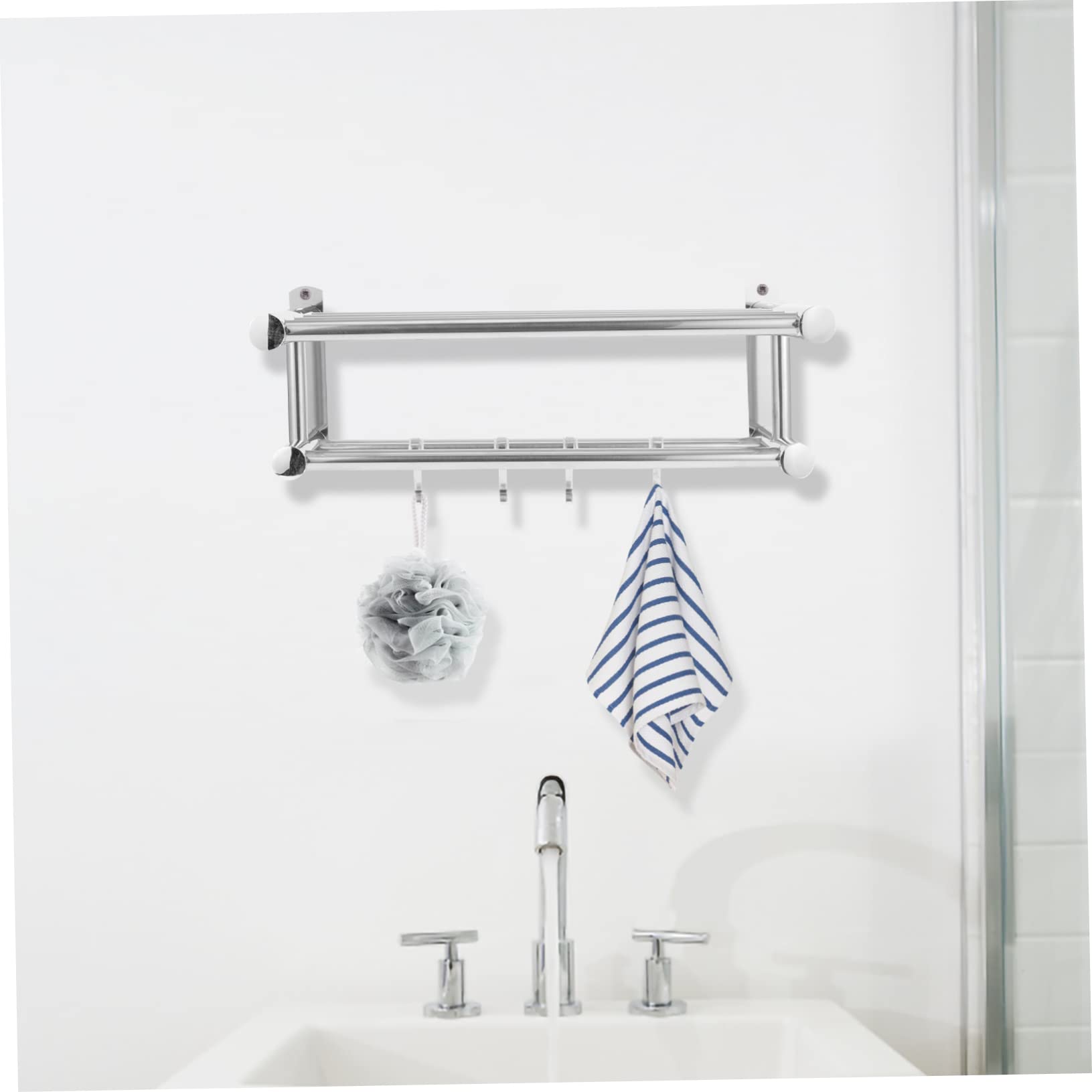 Stainless Steel Towel Rack Kitchen Storage Rack Hotel Towel Rack Kitchen Shelf Shower Shelf Makeups Shampoo Holder Hanging Wall Basket Bathroom Shower Wall Mount Shower