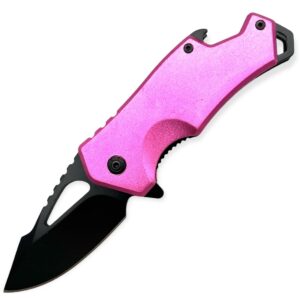 pocket folding knife, 3" spriing assisted blade utility knife with deep carry pocket clip for edc pink