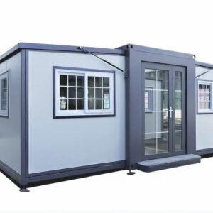 SAA Gray Modern House, 19 x 20 FT, 2 Rooms, 1 Bathroom & 1 Kitchen, Alloy Steel, Foldable Outbuilding – Light Blue Gray