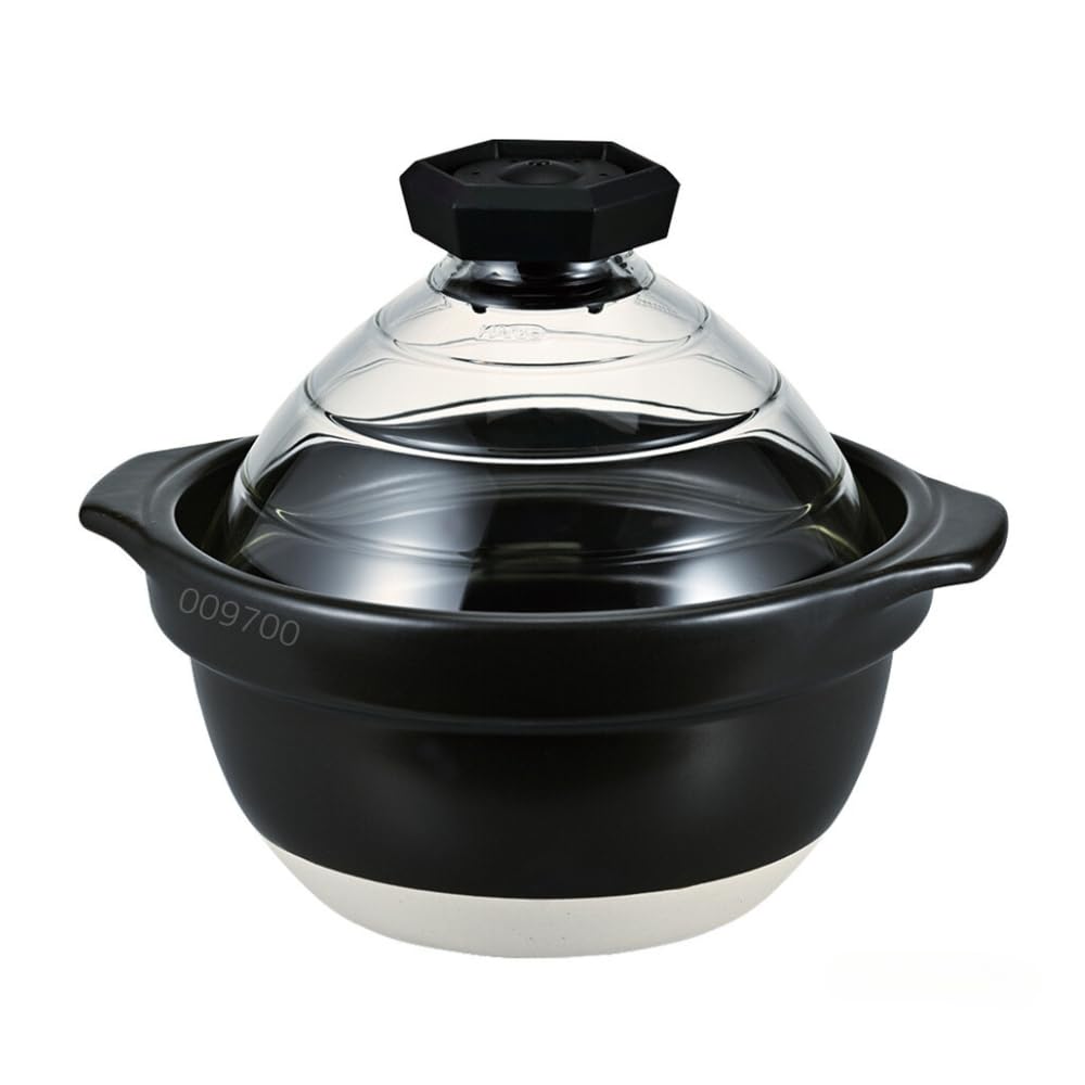 HARIO GNR-200-B-W Rice Pot with Glass Lid, 2-3 Cups, Visible Inside Heat-resistant Glass, Ceramic, Made in Japan