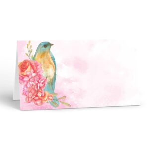 Stonehouse Collection | Pretty Blue Bird Name Cards | Floral Table Tents | Wedding/Generic Event Place Cards | 25 Count (Floral Blue Bird)