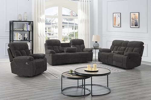 New Classic Furniture Bravo Polyester Console Loveseat with Power Footrest, Charcoal