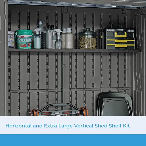 Suncast Horizontal and XL Vertical Shed Shelf Kit, Space-Saving Shelf for Outdoor Storage Sheds, 67" W x 10.25" D x 1.25" H, Black, BMSASHELFH2