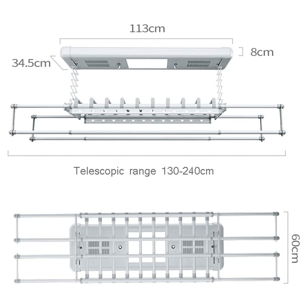 Electric Laundry Drying Rack Ceiling Mounted Clothes Drying Rack with LED Light Drying Fan Indoor Automatic Balcony Drying with Telescopic Clothes Drying Machine Pole (Color : Gold)