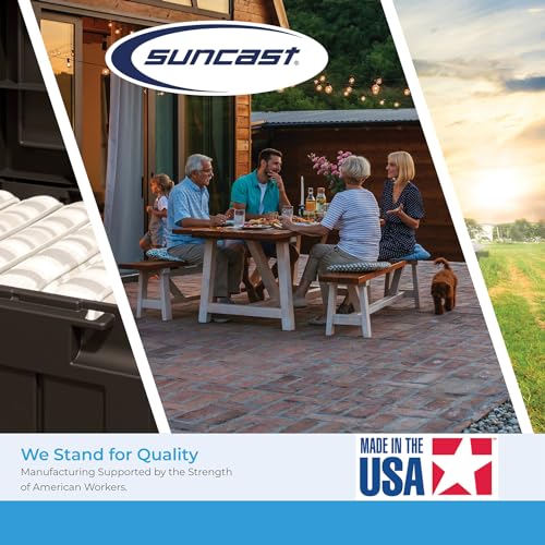 Suncast 120-Gal. All-Weather Patio Deck Box with Pad-Lockable Split Top Lid, Extra-Large Outdoor Storage Unit for Patio Furniture and Grill Tools