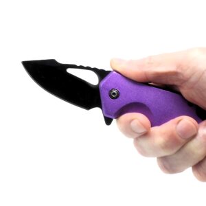 Purple Sping Assisted Folding Pocket Knife 3" EDC German Surgical Stainless Steel Blade and Bottle Opener Purple Men Woman