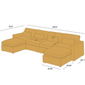 VANOMi 149" Oversized Modular Sectional Sofa, Extra Large U Shaped Couch with Reversible Chaise, 6 Seater Living Room Sofa Couch, Warm Yellow