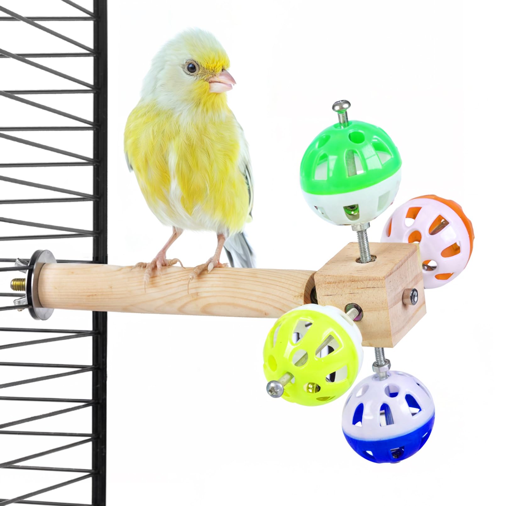 Bird Stand Perch Toy with Rotating Balls, Bird Toys for Parakeets, 7in Natural Pine Parrot Stand, Fun Toy for Birds Parrots Cockatiels Budgies Budgerigars Parrotlets Lovebirds (1 Pcs)