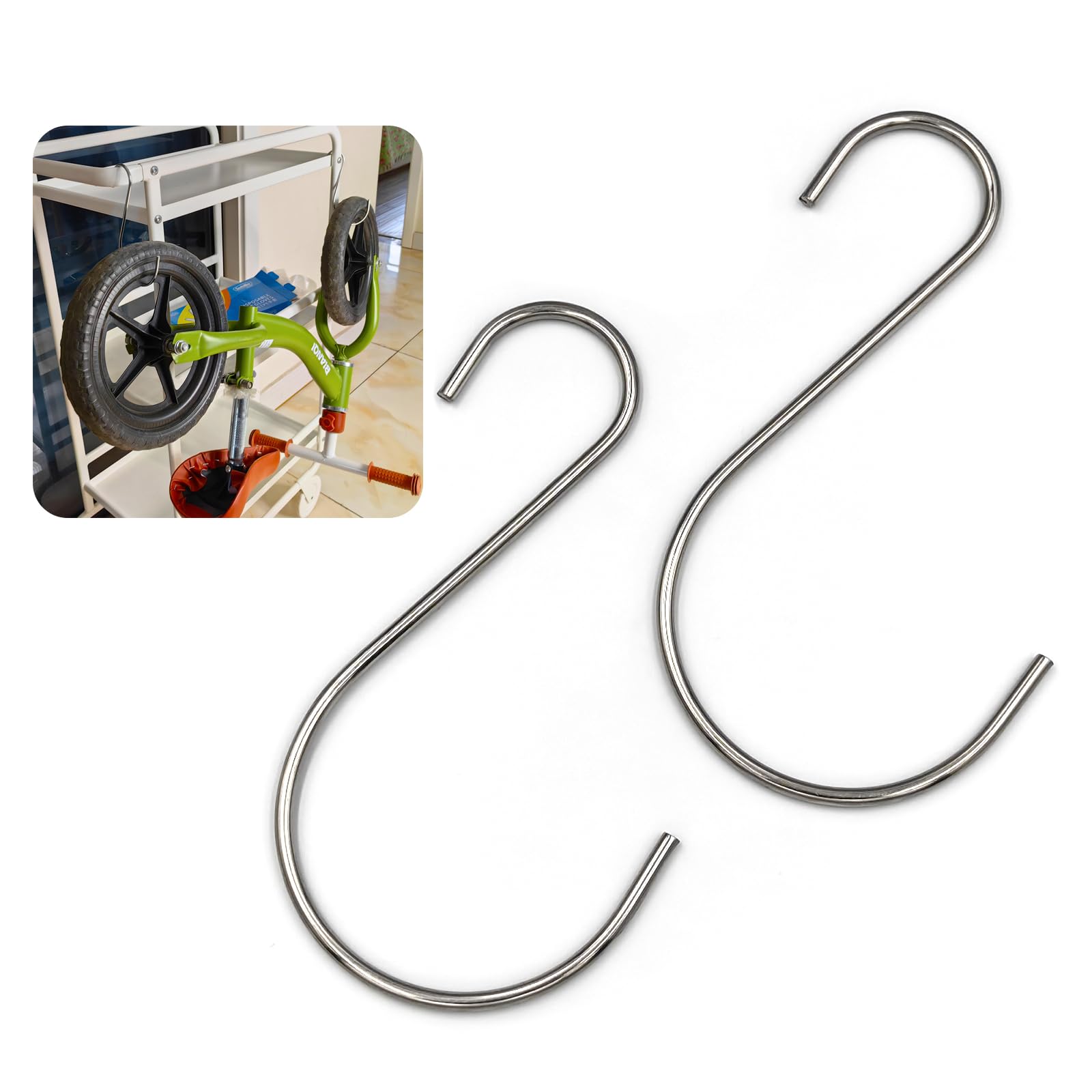 lightstar 2-Pack S Hooks for Hanging, Stainless Steel S Shaped Hook Heavy Duty Hanging Hooks for Pots, Pans, Plants, Bags, Cups, Clothes (S-Large)