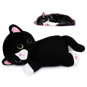 achwishap cat plush,soft cat stuffed animals plush toys,kawaii plush cat pillow,black cat body pillow kitten stuffed animal,cute plushies gifts for kids adults birthday(black cat,14”)