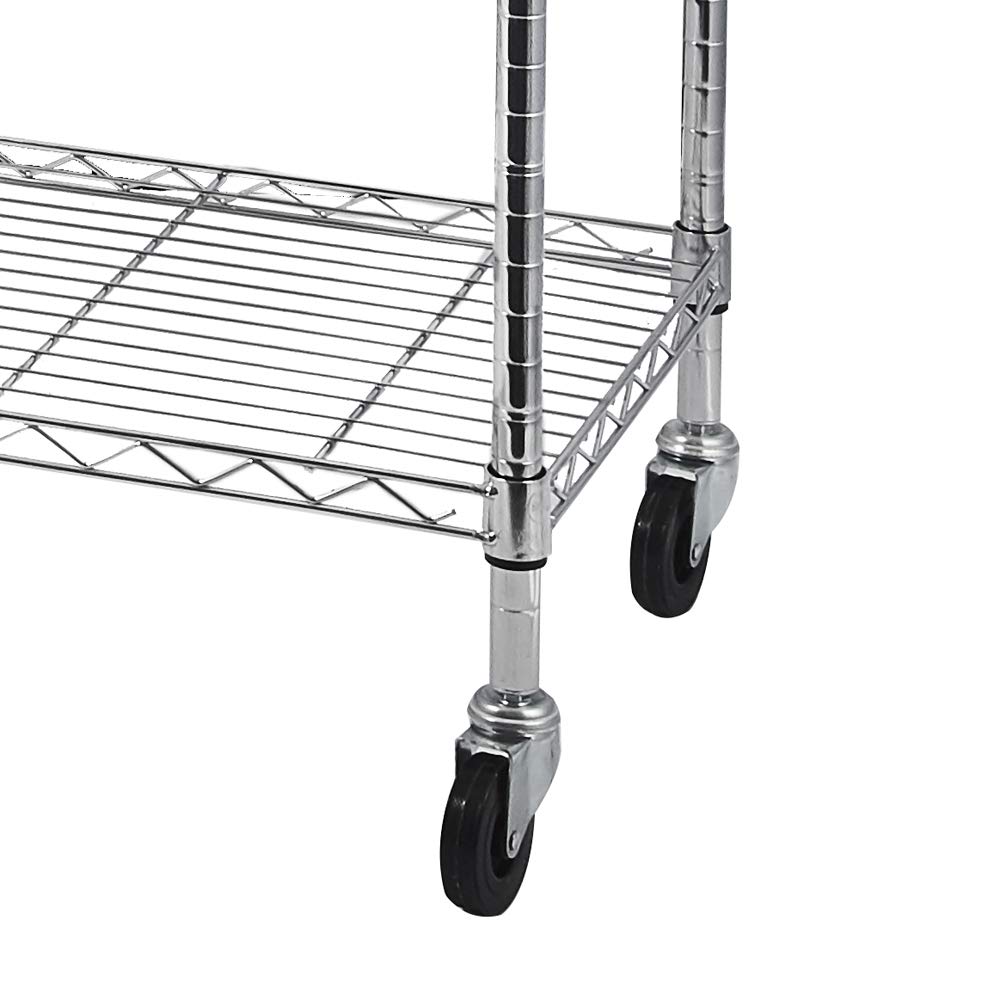 Metal Storage Shelves with Wheels, NSF Shelving Unit 60 X 18 X 72, 1325 Lbs Capacity, 5 Tier Heavy Duty Wire Shelving Rack, Commercial Metal Shelves for Storage, Garage, Pantry, Kitchen, Chrome