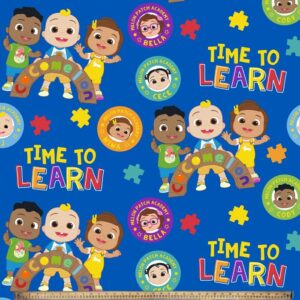 cocomelon school time licensed by david textiles anti-pill premium fleece fabric by the yard, 60 inches, print, cm-3003-3a-001